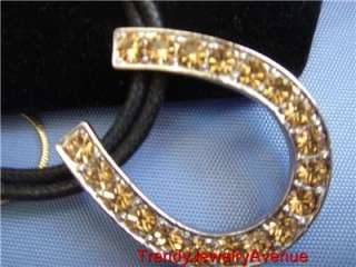Amber crystal Western Horse shoe PENDANT Necklace/  