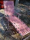   Retro Folding Aluminum Pink Webbed Chaise Lounge Patio Lawn Chair