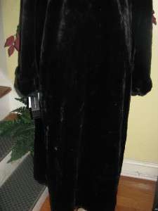 Jones New York womens winter faux mink fur hooded black long coat 