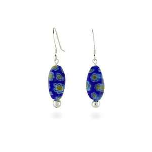   Millefiori Venetian Glass Oval Blue Earrings Eves Addiction Jewelry