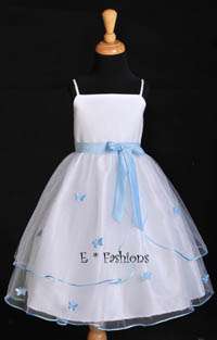 POOL BLUE BUTTERFLY FLOWER GIRL DRESS 12 18M 2 4 6 8 10  