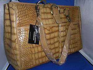 New Charlie Lapson Leather Croco Embossed Handbag Tote in Camel  