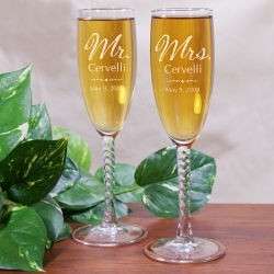 Personalized Mr & Mrs Wedding Toasting Flutes Engraved Mr Mrs 