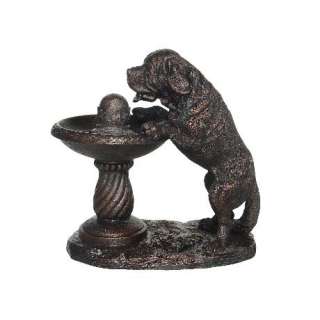 Saint Bernard Dog Drinking Indoor Outdoor Garden Antique Bronze Water 