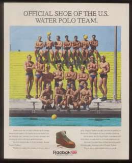 1988 U.S. Men water polo team photo Reebok shoes vintage print ad 