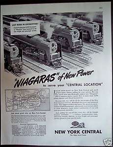1946 NEW YORK CENTRAL Niagara Locomotives Train Ad  