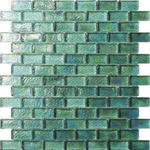 Aqua Blue Irredescent Reflection Rippled Glass Brick Mosaic Tile 12 x 