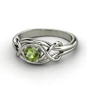  Infinity Knot Ring, Round Green Tourmaline 14K White Gold 