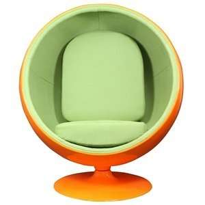  Eero Aarnio Style Ball Chair in Orange Exterior with Green 