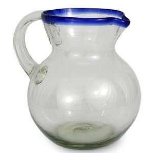  Novica 147015 Cobalt Ring Glass pitcher