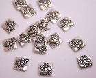 Antique Silver Colour Metal 11mm Flat Square Beads x 20