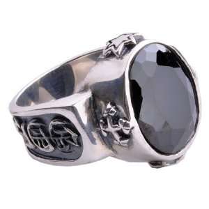  Inlaid Black Onyx Gem Ring Hexagram Design for Mens Fine 