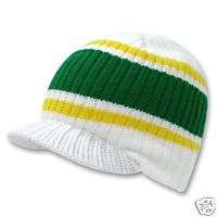 New White Striped Campus Jeep Winter Beanie Cap  