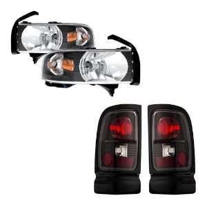  94 01 Dodge Ram Black LED Headlights /w Amber + Tail Lights 