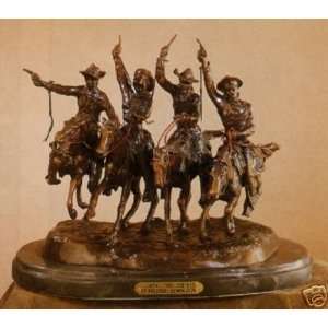 American Handmade Solid Bronze Sculpture Statue Coming Through the RYE 