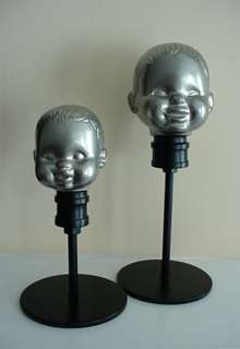SALE A PAIR OF MODERN VINTAGE DOLL HEAD STATUES W. STANDS  