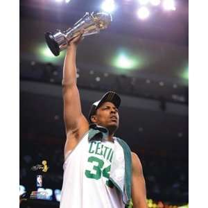  2008 NBA Finals Boston Celtics Pierce Raises MVP Trophy 