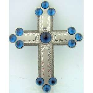   Sapphire Glass Bishop Pectoral Cross On Fine Gilded 30 Chain Jewelry