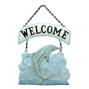  Hand Painted Metal Dolphin Chain Welcome Sign   Recycled 