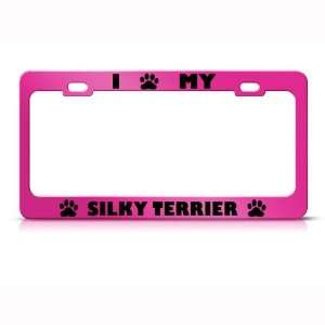 Silky Terrier Dog Pink Animal Metal license plate frame Tag Holder