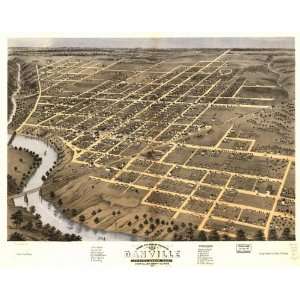   Birds eye map of Danville, Vermillion Co, Illinois