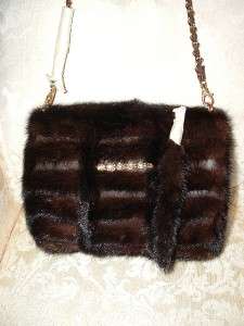 NEW DESIGNER MINK FUR LEATHER CLUTCH HANDBAG MUFF 3in 1  