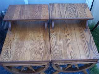 Pair of Oak Wagon Wheel Step End Tables/Side Tables  
