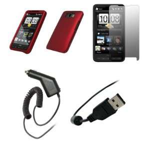  HTC HD2   Red Rubberized Snap On Cover Hard Case Cell 