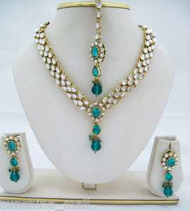 Art Deco Kundan Victorian Necklace Earring Jewelry Set  