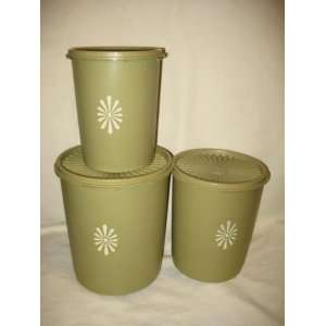 Vintage Tupperware 6 pc. Olive Green Canister Storage Container Set