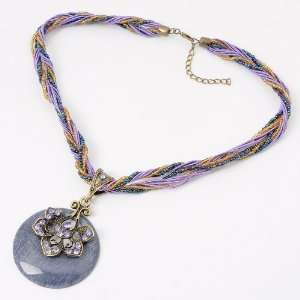   Crystal Floral GreyPurple Round Acrylic Pendant Necklace Jewelry