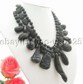 Amazing 3Strds Black Jasper&Black Volcano lava Necklace