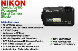 Nikon Coolpix AW100 Waterproof 16MP 5X Zoom Digital Camera (Black 