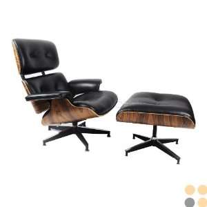   Lounge Chair & Ottoman in Black Aniline Leather