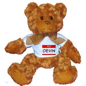  HELLO my name is DEVIN Plush Teddy Bear with BLUE T Shirt 