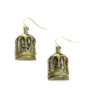  Victorian Bird Cage Earrings ; 1.5L; Antique Gold Metal Jewelry