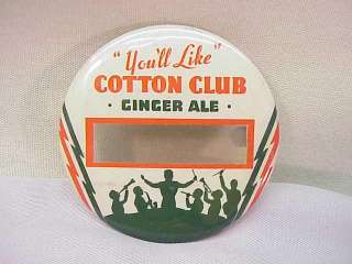 VINTAGE 1950 NAME BADGE~COTTON CLUB GINGER ALE SODA  