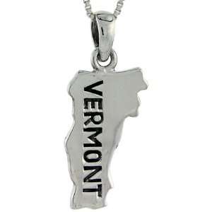 925 Sterling Silver Vermont State Map Pendant (w/ 18 Silver Chain), 1 