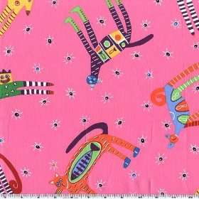  45 Wide Raining Cats Robots Pink Fabric By The Yard 