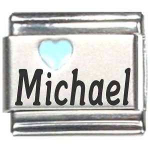  Michael Light Blue Heart Laser Name Italian Charm Link 