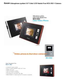 KOCOM Videophone system 3.5” Color LCD Hands free KCV 352 + Camera 