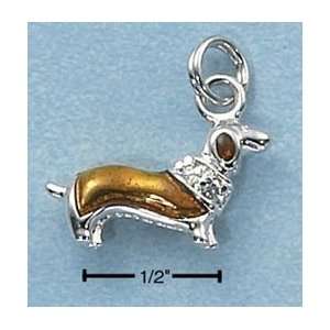   Yellow Weenie Dog with Clear Cz Collar Charm Arts, Crafts & Sewing