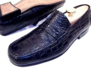   CROCODILE ALLIGATOR Black Italian Made Dress Shoes Loafers 8  