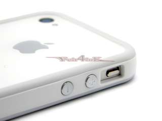 WHITE TPU GEL BUMPER CASE HARD TRIM GUARD W/ METAL BUTTON for iPHONE 4 