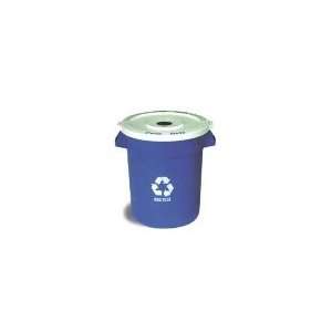   Round Recycling Container w/ 20 Gallon Capacity, Blue, White Logo