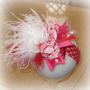 Valentines Over the Top Ostrich Feather Hair Bow Boutique Party Fancy 