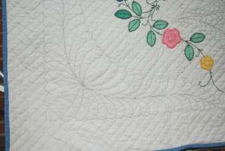   Applique Hand Stitched Antique Quilt ~AMAZING Hand Quilting  