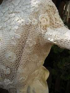 antique Victorian Irish lace bodice blouse top floral high neck satin 