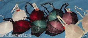 NWT Vassarette RealSexy Lace Overlay Wire Free Push Up bra 34 A B C 36 