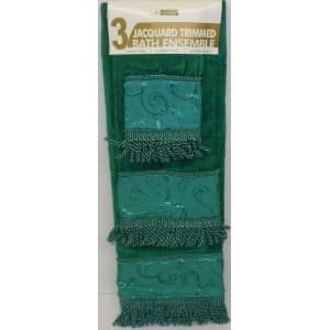  3 PIECE GREEN EMBOSSED FLORAL BATH TOWEL, HAND & WASH 